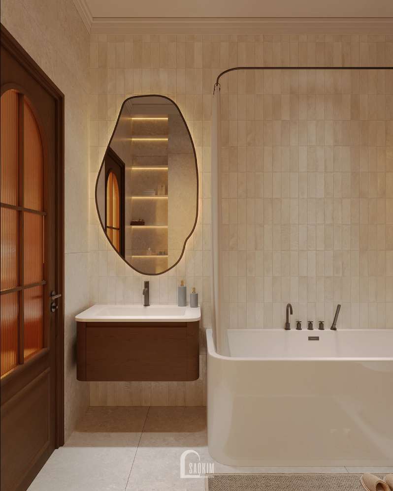 Không gian phòng tắm, wc hiện đại trong thiết kế nhà phố Long Biên 